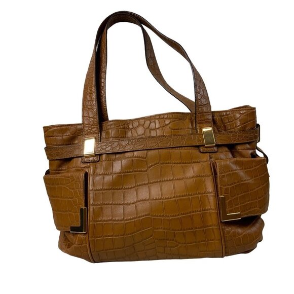 Michael Kors Camel colored Croc Embossed Leather tote bag/gold hardware - Picture 2 of 14